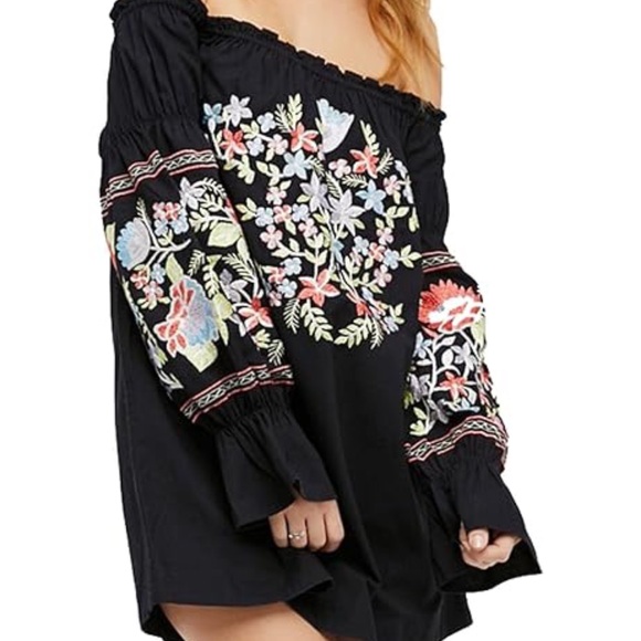 Free People |  Fleur Du Jour Embroidered Off-Shoulder Dress | Small - Picture 6 of 16